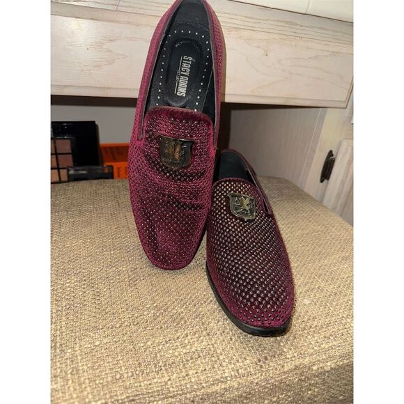 Stacy Adams SWAGGER 
Studded Slip On velvet loafer Burgundy Size 8.5 - Picture 8 of 16